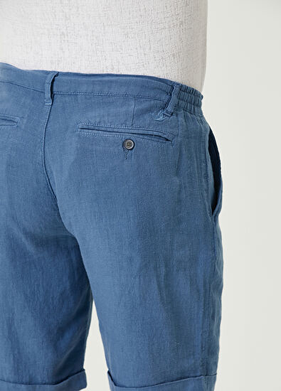 Beymen Club Regular Fit Mavi Beli Kordonlu Keten Şort - 5