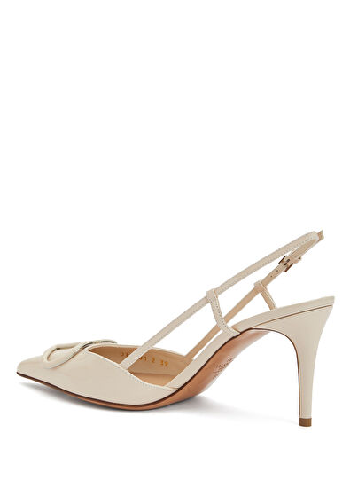 VLogo Ekru Deri Topuklu Ayakkabı - Görsel 5