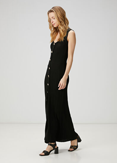 Beymen Club Black Amorphous Button-Down Maxi Knit Dress - 3