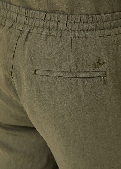 Beymen Club Haki Beli Kordonlu Keten Şort - 5