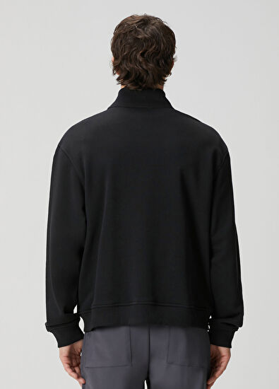 Academia Siyah Yakası Fermuarlı Sweatshirt - 5