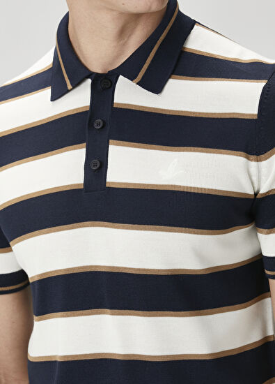 Beymen Club Lacivert Polo Yaka Çizgili Kısa Kollu Triko - 6