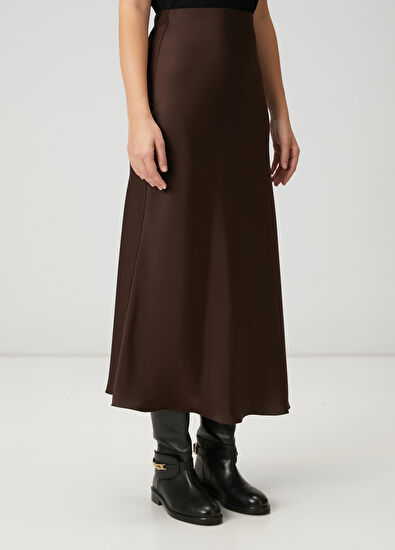 Beymen Club Brown Long Satin Evaze Skirt - 3