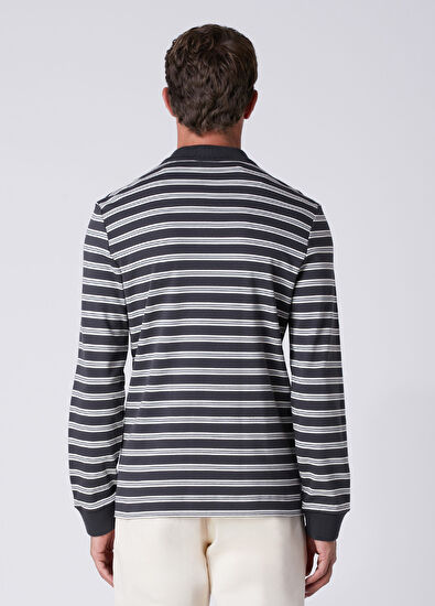 Beymen Club Comfort Fit Antrasit Polo Yaka Çizgili Sweatshirt - 5