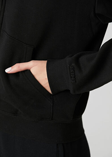 Skims Classic Siyah Kapüşonlu Fermuarlı Sweatshirt - 5