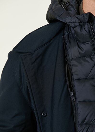 Beymen Club Lacivert Kapüşonlu İç Yaka Detaylı Twill Kaban - 7