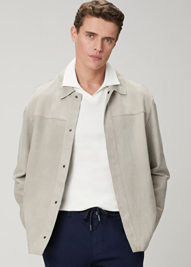 Beymen Club Gri Süet Deri Gömlek - 4