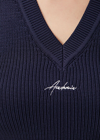 Academia Lacivert Logo Nakışlı Triko Süveter - 6