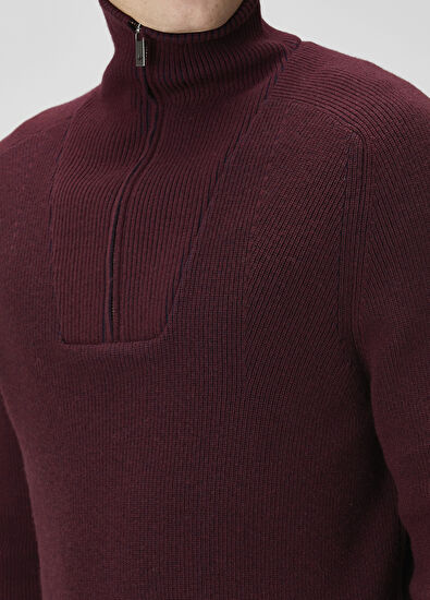 Beymen Club Plum Collar Zippered Wool Sweater - 7