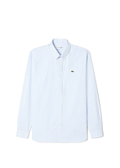 Lacoste Çizgili Beyaz Regular Fit Uzun Kollu Erkek Gömlek - 7