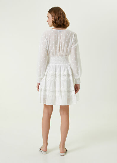 Beymen Club Beyaz Mini Dantel Elbise - 5