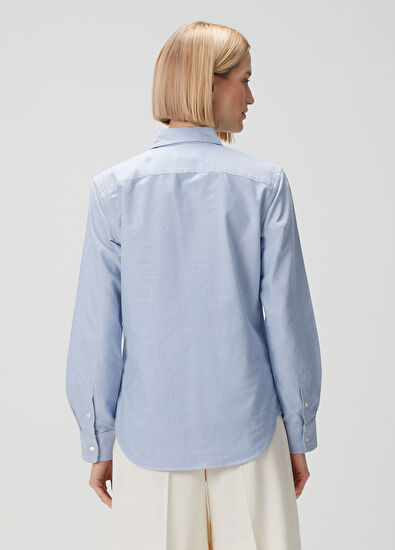 Custom Fit Mavi Oxford Gömlek - Görsel 5