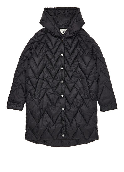 Beymen Club Siyah Kapüşonlu Kapitoneli Uzun Kaban - 7