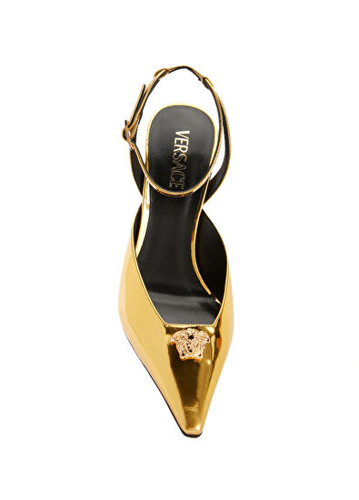 Versace Gold Deri Topuklu Ayakkabı - 4