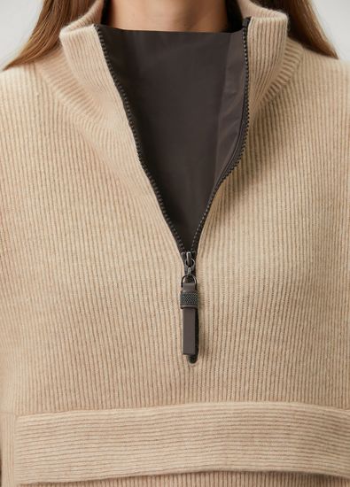 Brunello Cucinelli Bej Fermuarlı Kaşmir Triko - 6