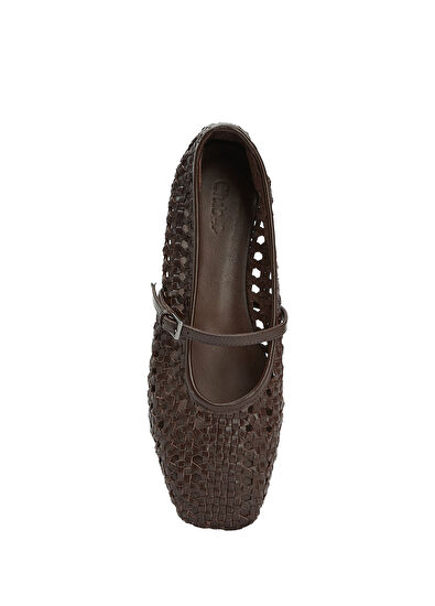 Beymen Club Brown Knit Textured Leather Ballet Flats - 4