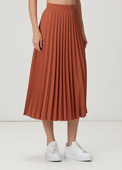 Beymen Club Kiremit Plisoleil Midi Krep Etek - 3