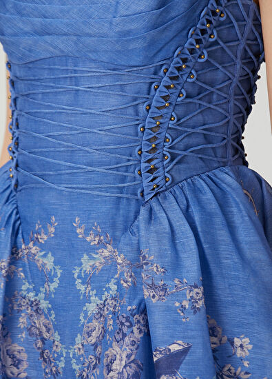 Rebellion Mermaid Mavi Midi Abiye Keten Elbise - Görsel 6