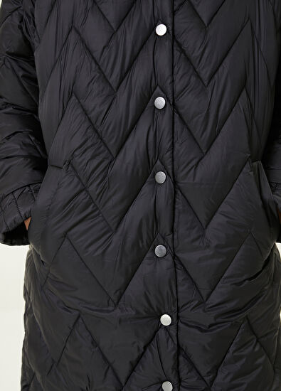 Beymen Club Siyah Kapüşonlu Kapitoneli Uzun Kaban - 5