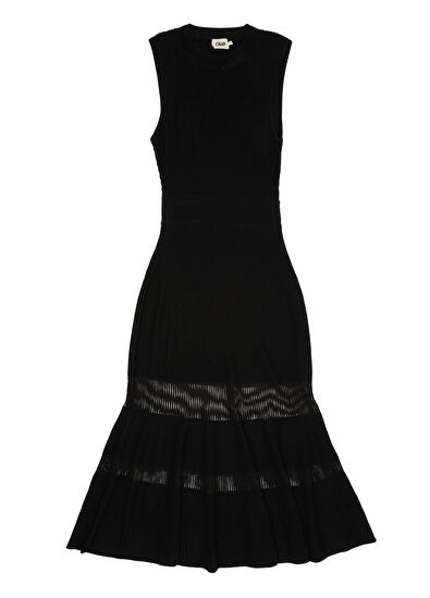 Beymen Club Siyah Transparan Detaylı Midi Triko Elbise - 7