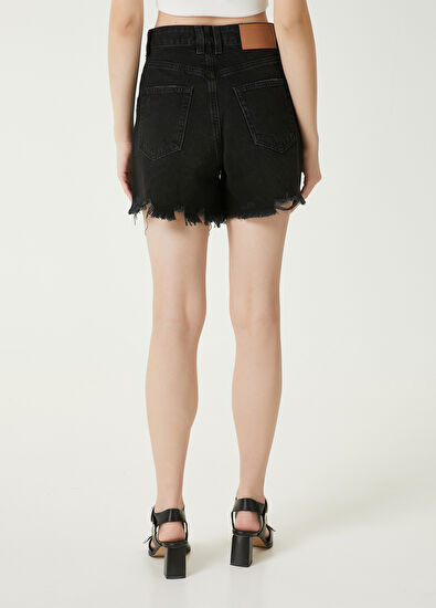 Beymen Club Siyah Yıpratmalı Denim Şort - 6