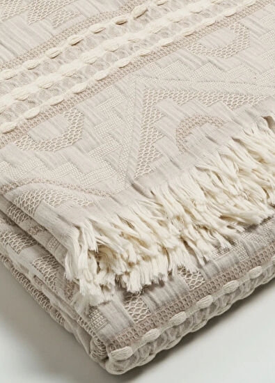 Qua Home Mercy Jacquard Beige Cotton Double Bedspread 230 x 240 cm - 4