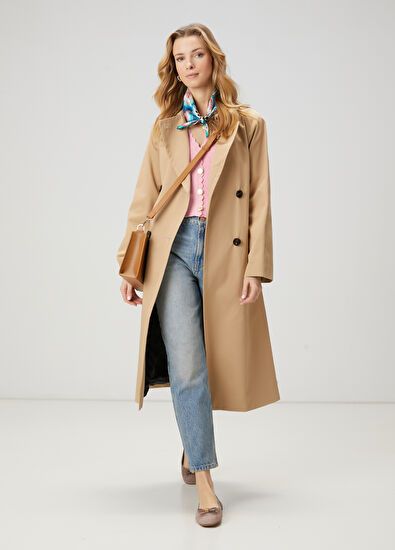 Beymen Club Beige Classic Belted Long Trench Coat - 3