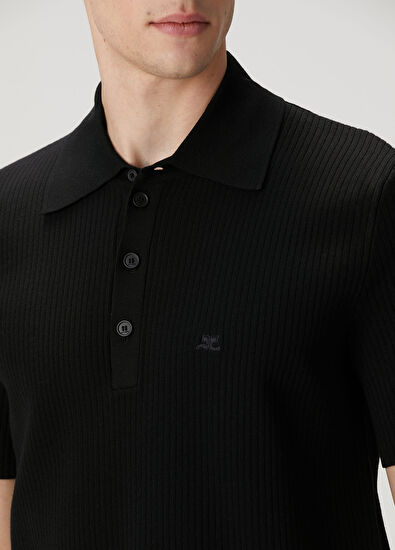 Courreges Siyah Polo Yaka Kısa Kollu Triko - 5