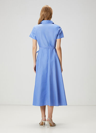 Beymen Club Dark Blue Midi Taffeta Shirt Dress - 5