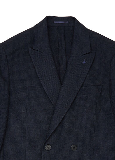 Beymen Club Navy Blue Dobby Double-Breasted Blazer - 7