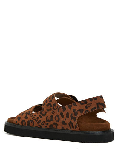Beymen Club Brown Leopar Print Women's Suede Sandals - 3