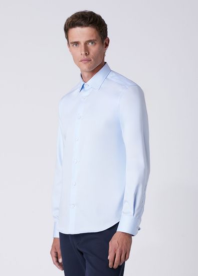 Beymen Club Slim Fit Açık Mavi Pamuk Saten Non-iron Gömlek - 5