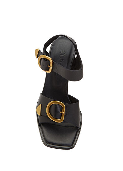 Beymen Club Siyah Amorf Tokalı Topuklu Deri Sandalet - 4