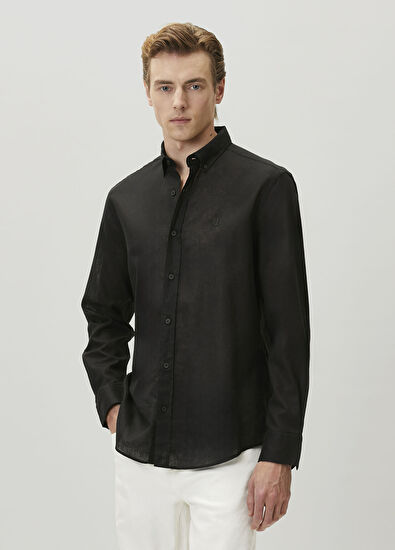 Beymen Club Comfort Fit Black Linen Shirt - 4