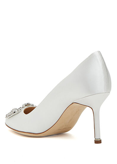 Manolo Blahnik Hangisi White Satin Heeled Shoe - 3