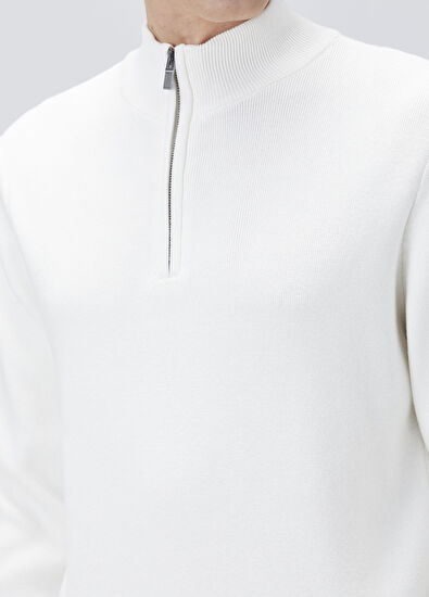 Ekru Yakası Fermuarlı Kazak - Görsel 6