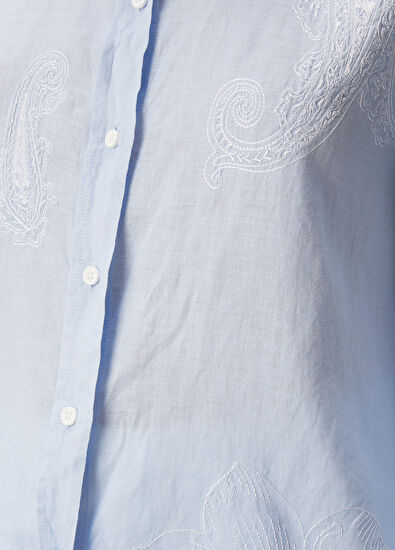 Beymen Club Blue Paisley Patterned Linen Shirt - 6