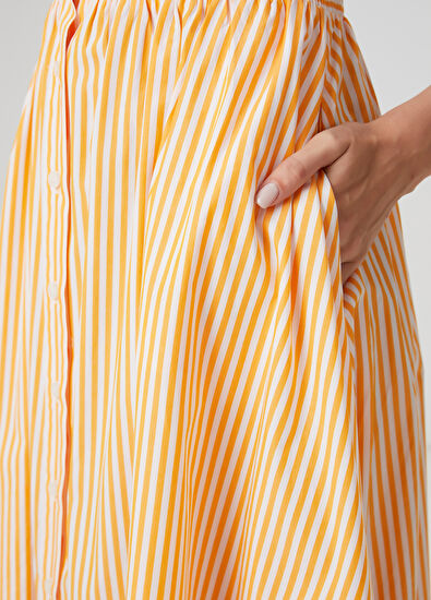 Beymen Club Turuncu Beyaz Çizgili Midi Gömlek Elbise - 5