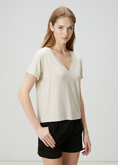 Beymen Club Beige Modal T-Shirt - 3
