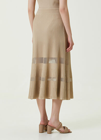 Beymen Club Bej Transparan Detaylı Midi Triko Etek - 5