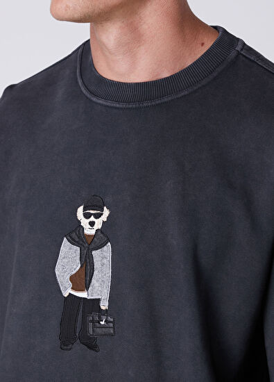 Beymen Club Anthracite Dog Appliqué Oversized Sweatshirt - 6