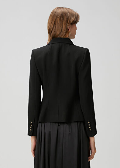 Siyah Kruvaze Yün Ceket - Görsel 7