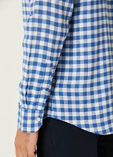 Beymen Club Comfort Fit Saks Kareli Keten Gömlek - 5