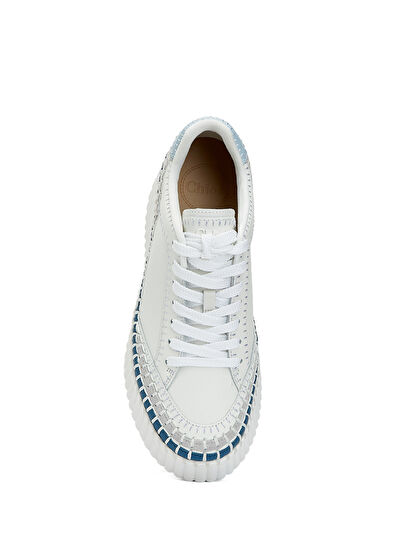 Chloe Nama Blue White Women's Leather Sneakers - 4
