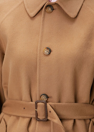 Kamel Beli Kemerli Yün Palto - Görsel 6