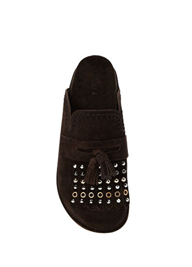Beymen Club Brown Stud Women's Suede Sabo Slippers - 4