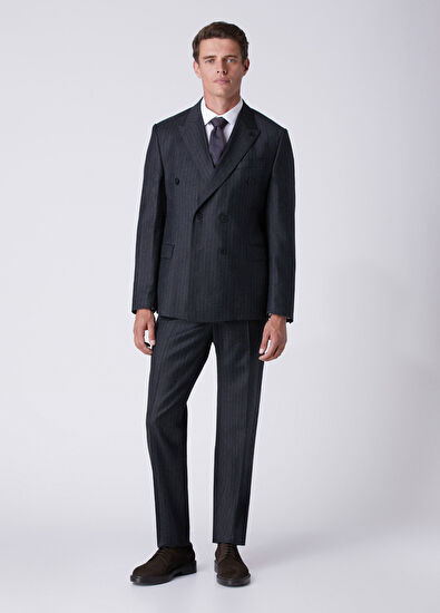 Beymen Club Anthracite Flannel Wool Double Breasted Suit - 3