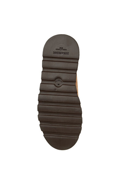 Taba Shearling Detaylı Kadın Deri Terlik - Görsel 6