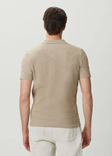 Beymen Club Beige Polo Knitted Textured Short Sleeve Sweater - 5