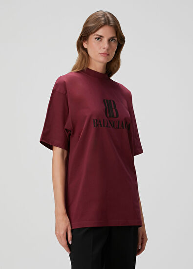 Balenciaga Bordo Logo Baskılı T-shirt - 3